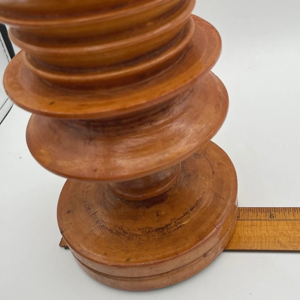 Vintage Hand Turned Tiered Ribbed‎ Wood Vase MCM Pedestal Organic